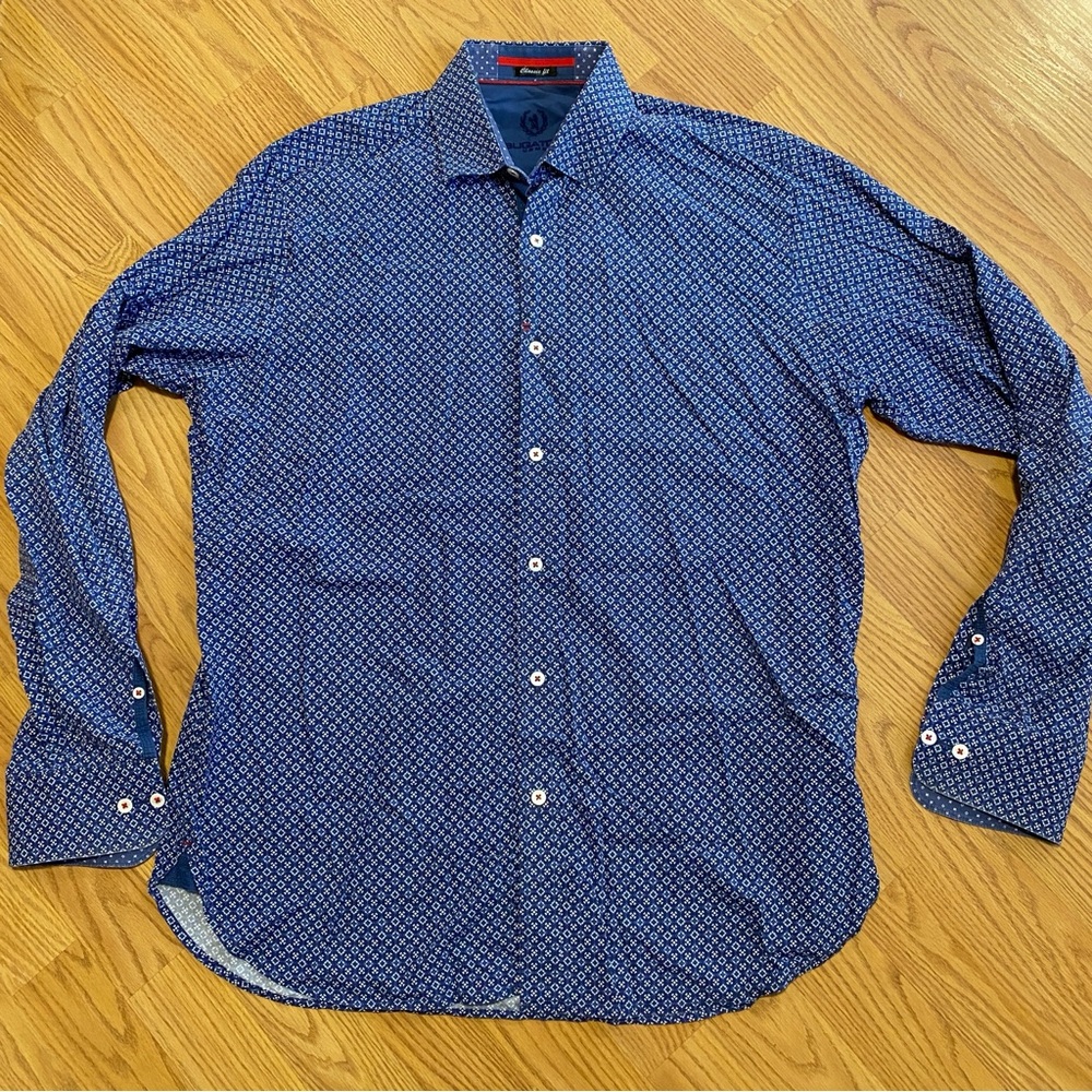 Bugatchi Uomo Men's Navy Patterned Button Down Sh… - image 2
